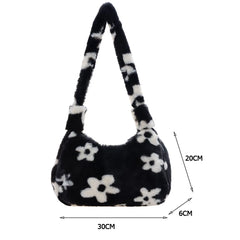 Plush Fur Flower Love Pattern Shoulder Bags Soft Fur Underarm Bag