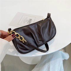 Retro Women Pleated Chain Shoulder Bag Casual Small Handbag