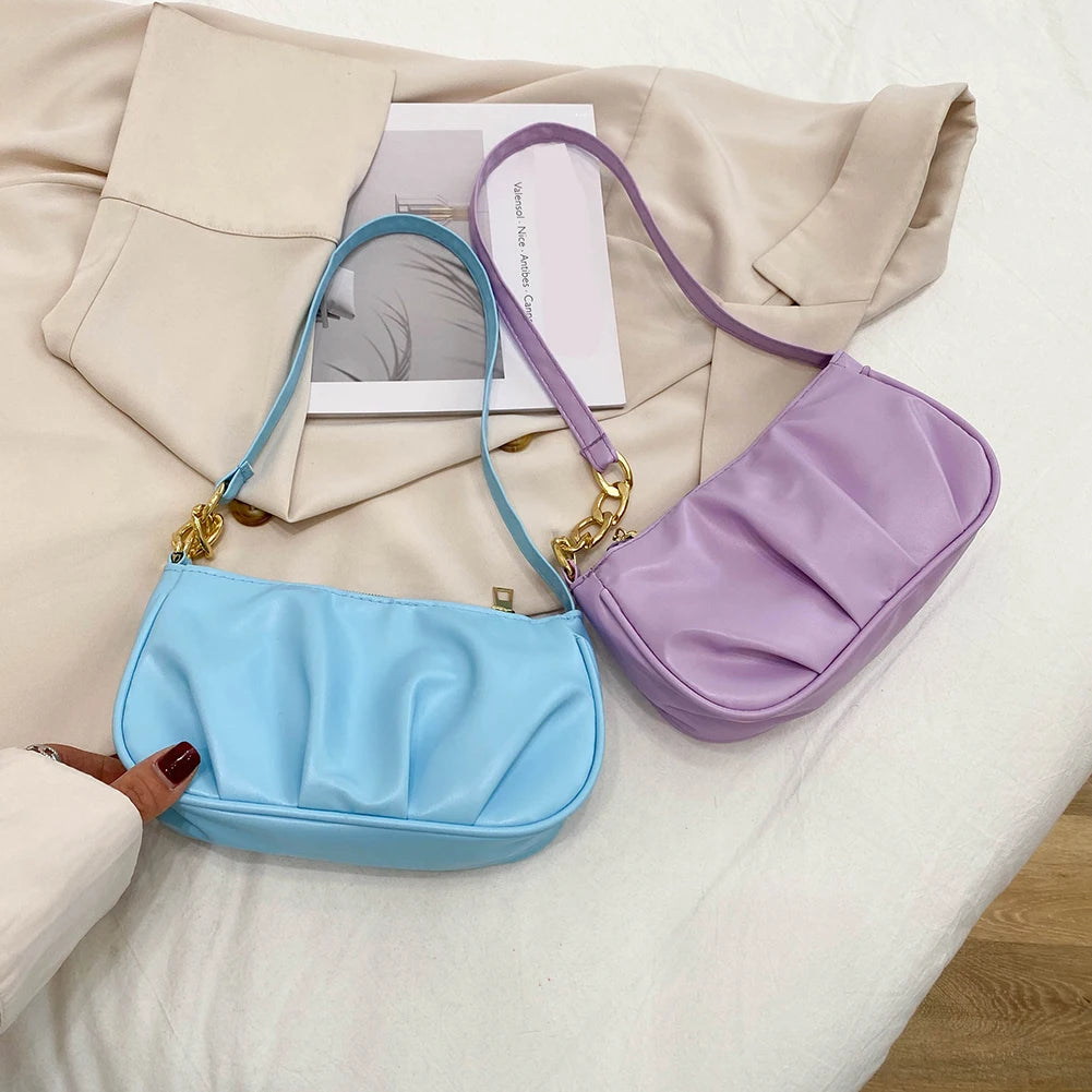 Women's Retro Pleated Chain Underarm Bag Small Handbag