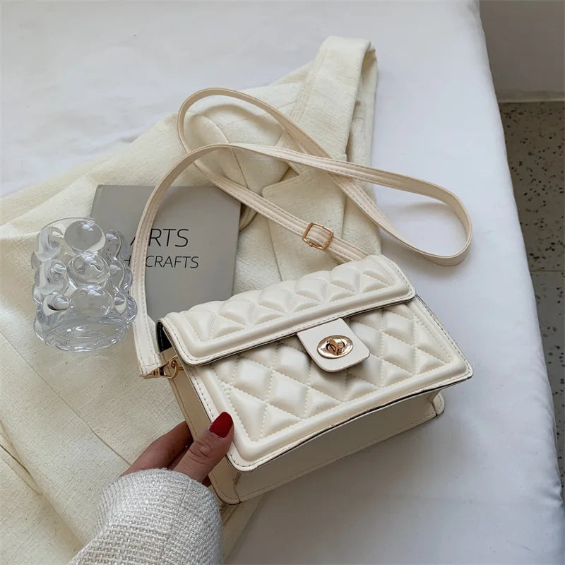 Women's Embroidered Shoulder Bag with Rhombus Design