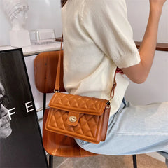 Women's Embroidered Shoulder Bag with Rhombus Design