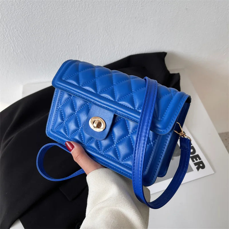 Women's Embroidered Shoulder Bag with Rhombus Design