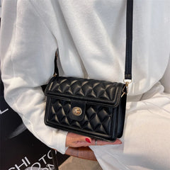 Women's Embroidered Shoulder Bag with Rhombus Design