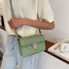 Women's Embroidered Shoulder Bag with Rhombus Design