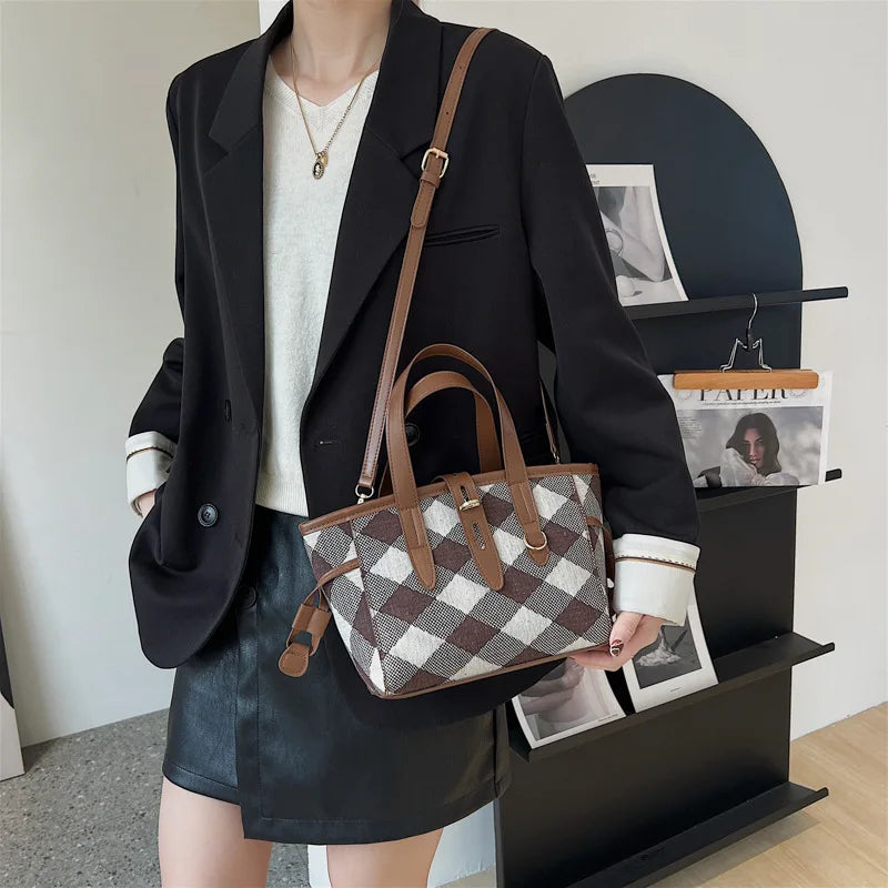 Rhombus Shoulder Crossbody Tote Bag for Women
