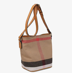 Canvas Bucket Handbag Plaid Messenger Bag Women Shoulder Bags