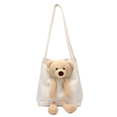 Canvas Bear Crossbody Tote Handbag Zipper Shoulder Bag for Women
