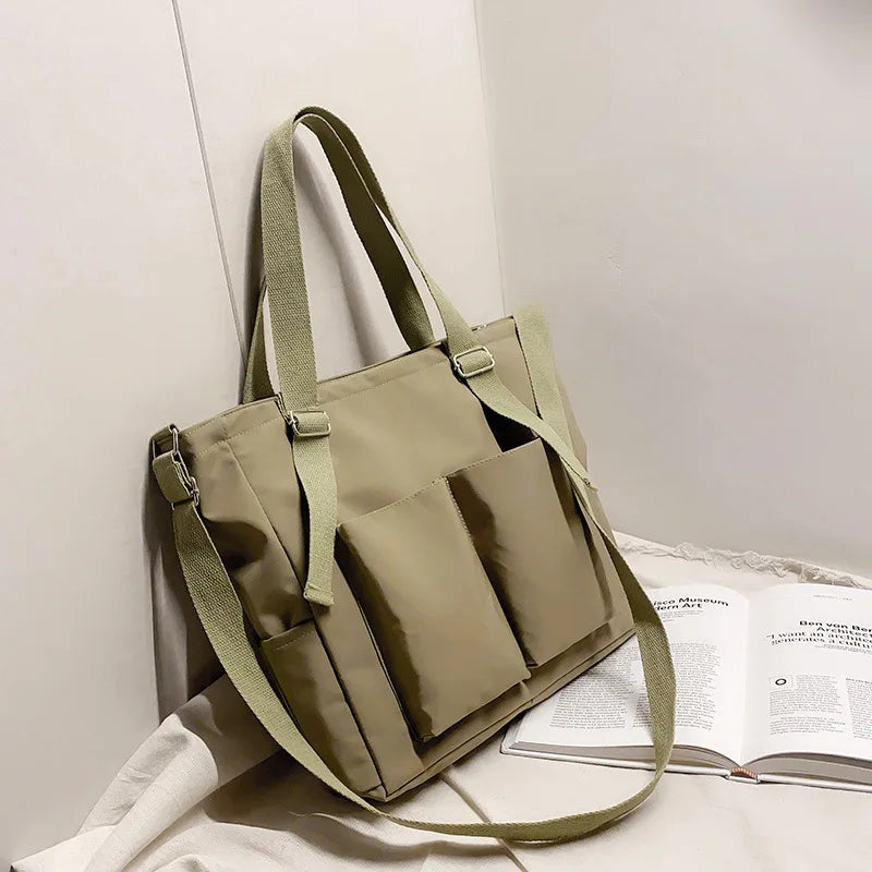 Waterproof Nylon Shopper Handbag - Large Capacity Tote
