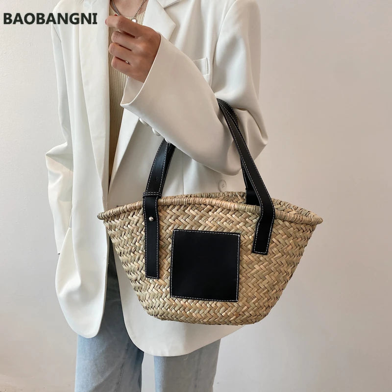 Women's Shoulder Bag Bamboo Handbag Totes Soft Summer Bags for Women
