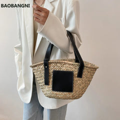 Women's Shoulder Bag Bamboo Handbag Totes Soft Summer Bags for Women