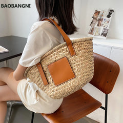 Women's Shoulder Bag Bamboo Handbag Totes Soft Summer Bags for Women