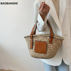 Women's Shoulder Bag Bamboo Handbag Totes Soft Summer Bags for Women