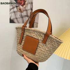 Women's Shoulder Bag Bamboo Handbag Totes Soft Summer Bags for Women