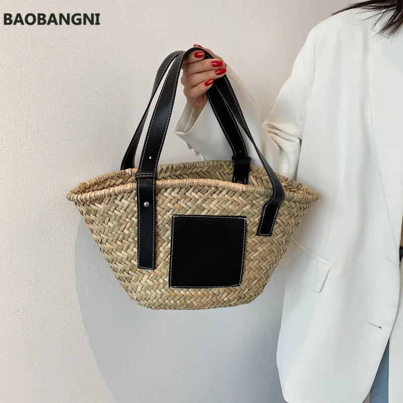 Women's Shoulder Bag Bamboo Handbag Totes Soft Summer Bags for Women