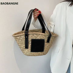 Women's Shoulder Bag Bamboo Handbag Totes Soft Summer Bags for Women