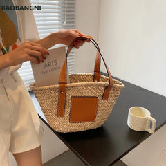 Women's Shoulder Bag Bamboo Handbag Totes Soft Summer Bags for Women