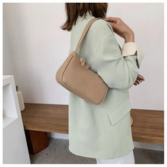 Soft PU Leather Women Shoulder Underarm Bag Retro Solid Handbag