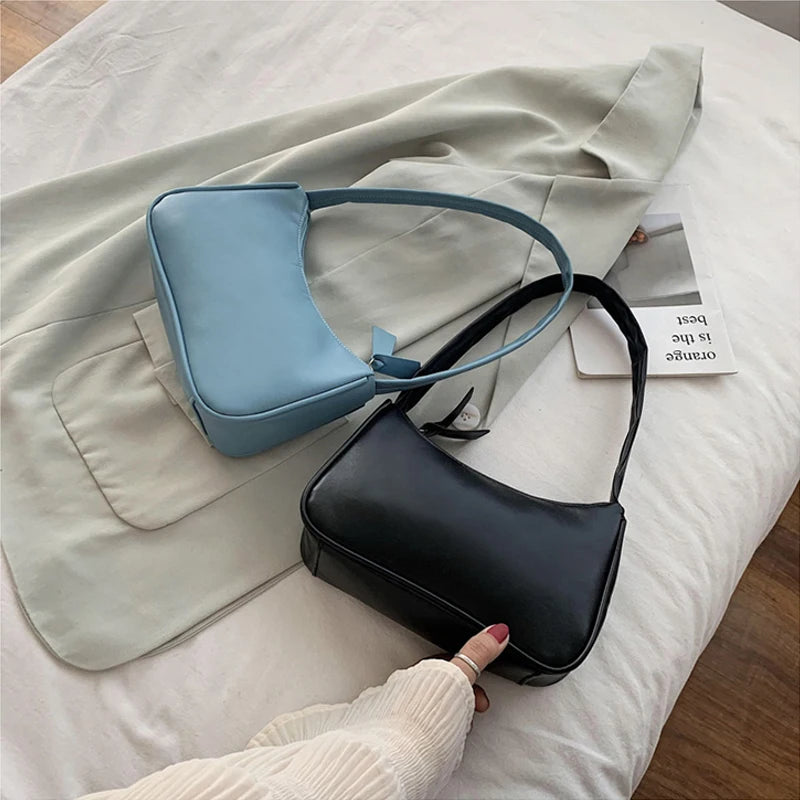 Soft PU Leather Women Shoulder Underarm Bag Retro Solid Handbag