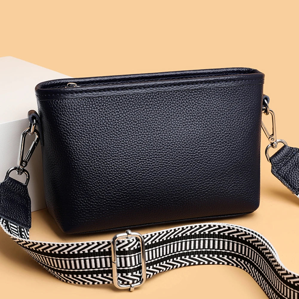 Women's Cowhide Leather Square Bag Wide Strap Shoulder Chest Bag
