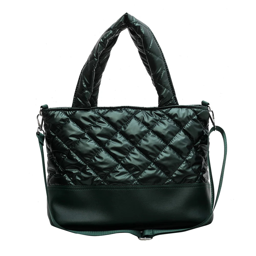 Women's Space Cotton Tote Shoulder Bag Ruched Handbag Quilted Crossbody Bag