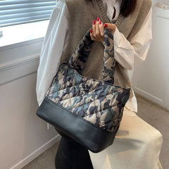 Women's Space Cotton Tote Shoulder Bag Ruched Handbag Quilted Crossbody Bag