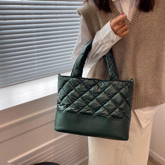 Women's Space Cotton Tote Shoulder Bag Ruched Handbag Quilted Crossbody Bag