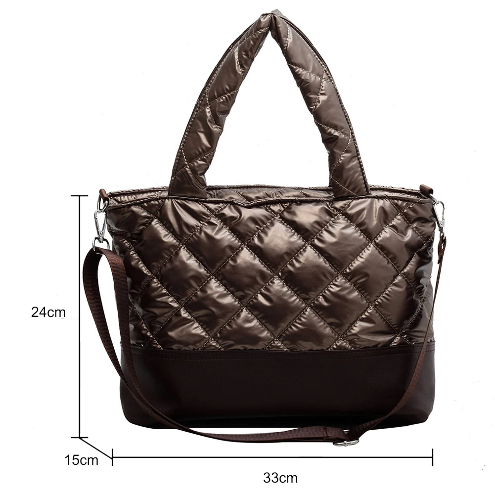 Women's Space Cotton Tote Shoulder Bag Ruched Handbag Quilted Crossbody Bag