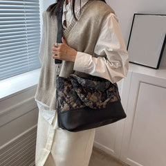 Women's Space Cotton Tote Shoulder Bag Ruched Handbag Quilted Crossbody Bag