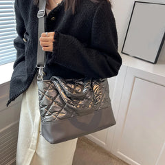 Women's Space Cotton Tote Shoulder Bag Ruched Handbag Quilted Crossbody Bag