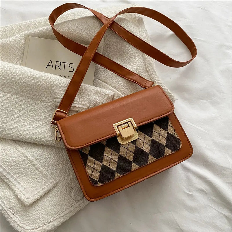 Retro Crossbody Bag Rhombus Pattern Small Square Bag for Women