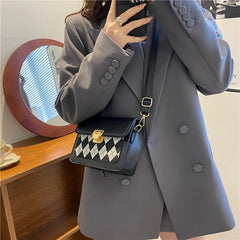 Retro Crossbody Bag Rhombus Pattern Small Square Bag for Women