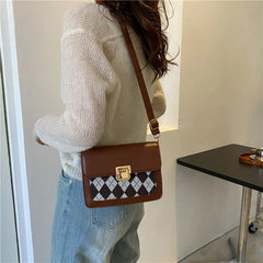 Retro Crossbody Bag Rhombus Pattern Small Square Bag for Women
