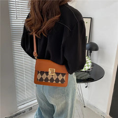 Retro Crossbody Bag Rhombus Pattern Small Square Bag for Women