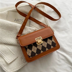 Retro Crossbody Bag Rhombus Pattern Small Square Bag for Women