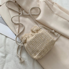 Sunflower Drawstring Straw Crossbody Shoulder Bag