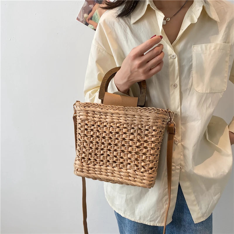 Straw Beach Handbag Shoulder Crossbody Bag Vacation Summer Women's