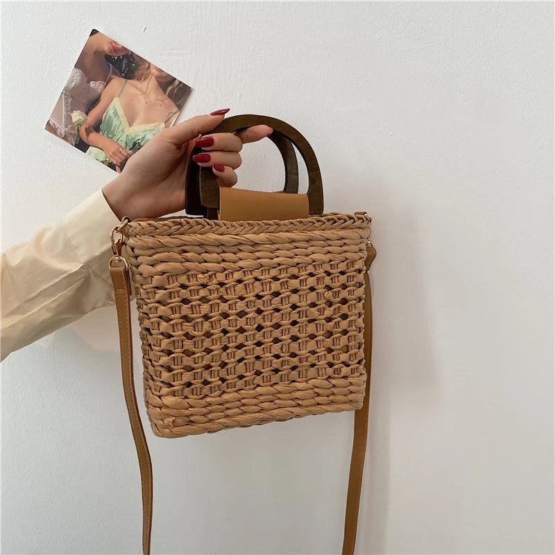 Straw Beach Handbag Shoulder Crossbody Bag Vacation Summer Women's