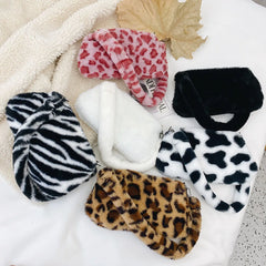 Women's Plush Animal Print Shopper Bag Handbag