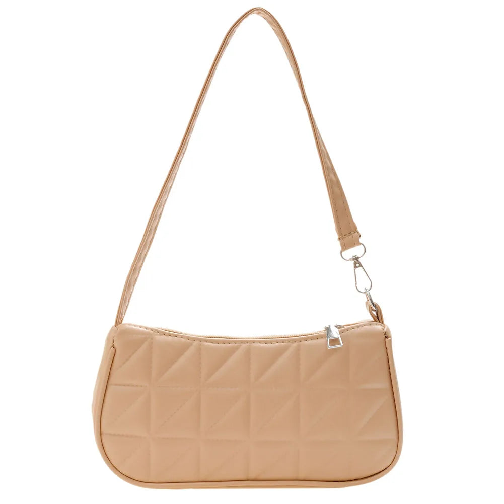 Women's Geometric PU Leather Shoulder Bag Embossed Checker Pattern Handbag
