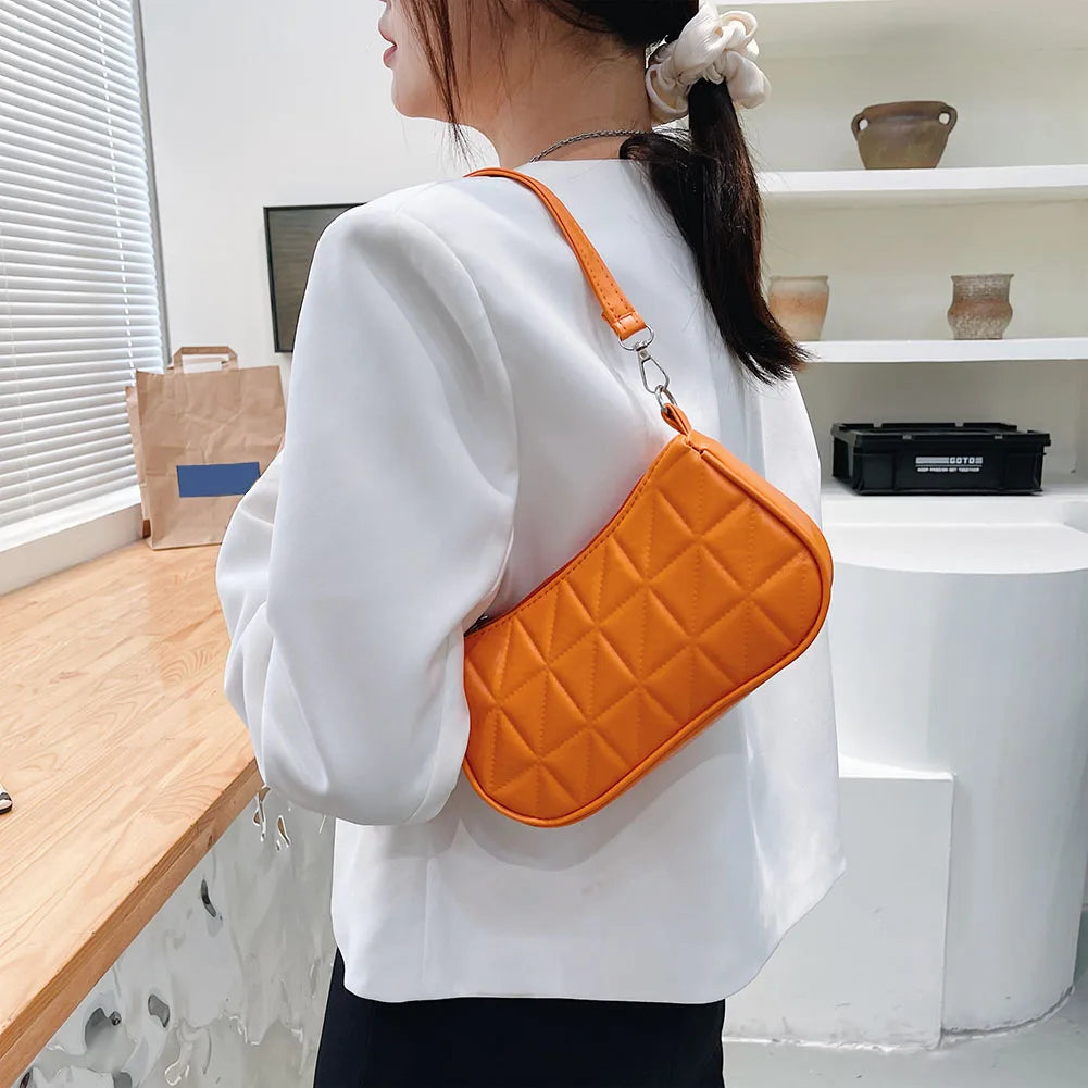 Women's Geometric PU Leather Shoulder Bag Embossed Checker Pattern Handbag