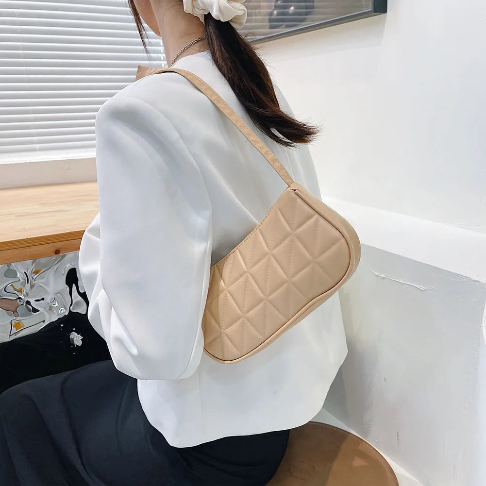 Women's Geometric PU Leather Shoulder Bag Embossed Checker Pattern Handbag