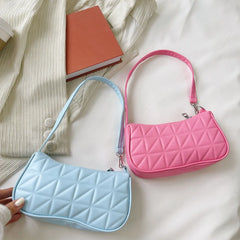 Women's Geometric PU Leather Shoulder Bag Embossed Checker Pattern Handbag