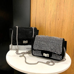 Vintage Rhinestone Crossbody Bag Women Glitter Chain Shoulder