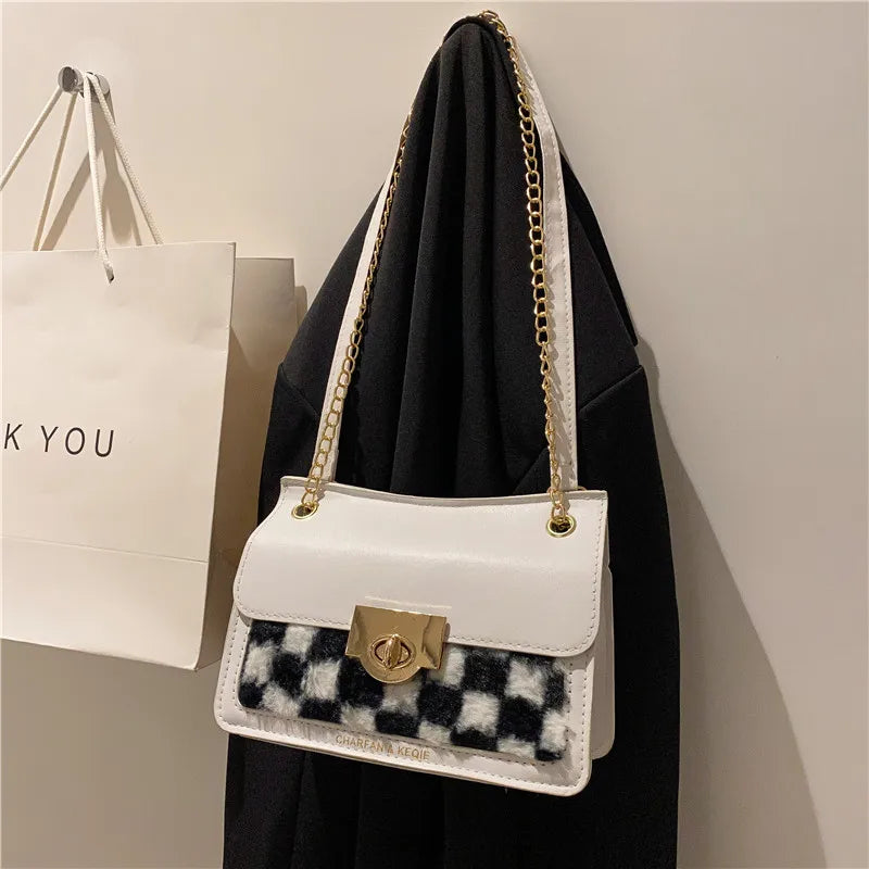 Winter Flow Chain Ins Shoulder Crossbody Plaid Bags For Women
