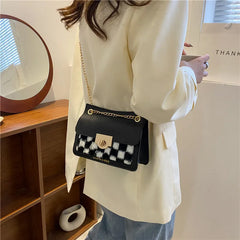 Winter Flow Chain Ins Shoulder Crossbody Plaid Bags For Women