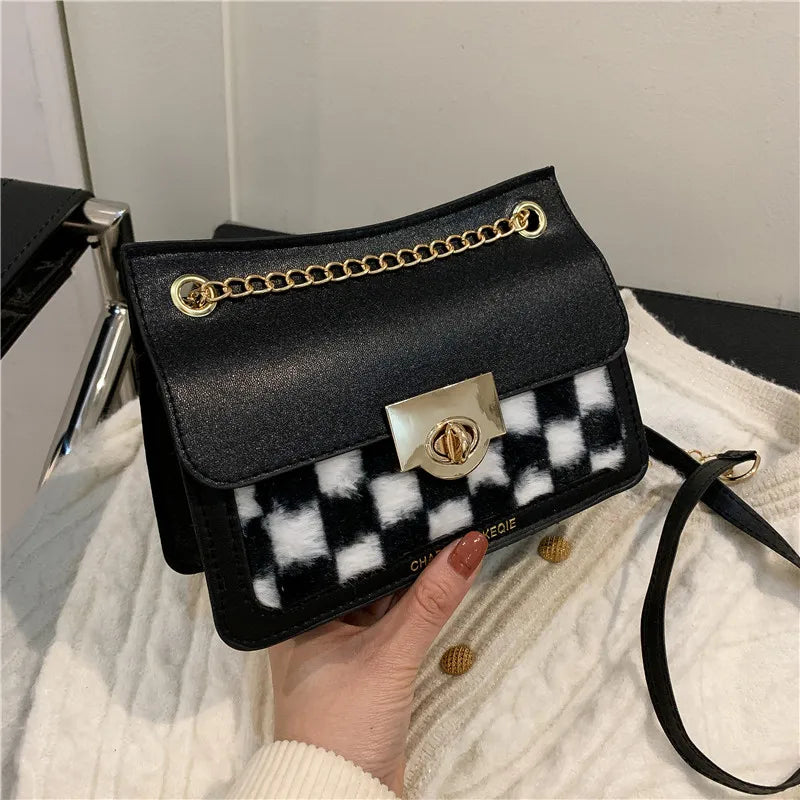 Winter Flow Chain Ins Shoulder Crossbody Plaid Bags For Women