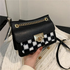 Winter Flow Chain Ins Shoulder Crossbody Plaid Bags For Women