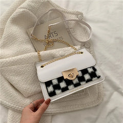 Winter Flow Chain Ins Shoulder Crossbody Plaid Bags For Women