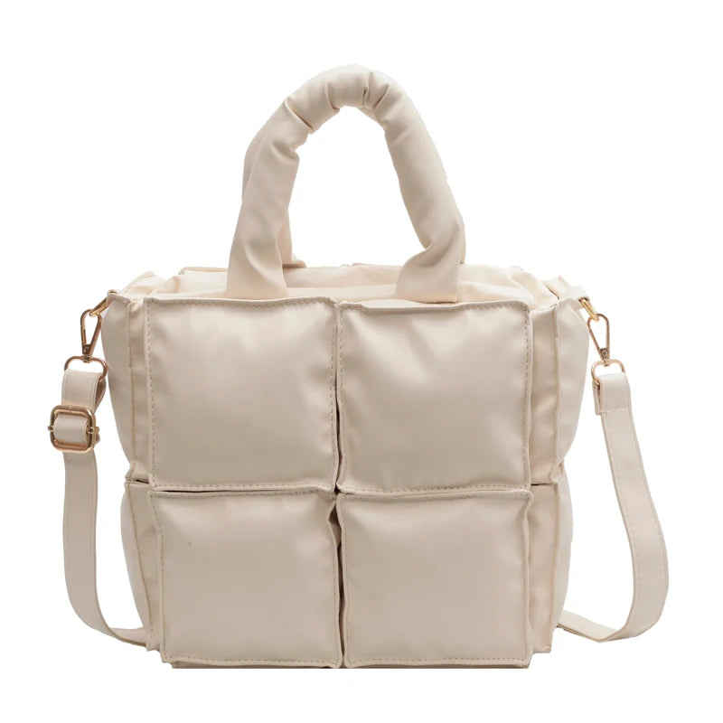 Women's Winter Padded Crossbody Shoulder Bag - Soft Leather Tote Handbag