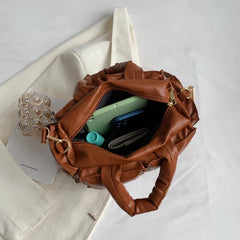 Women's Winter Padded Crossbody Shoulder Bag - Soft Leather Tote Handbag